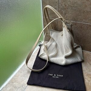 Rag & Bone Summer Passenger Tote Crossbody Crochet Mesh Bone Suede Market Bag